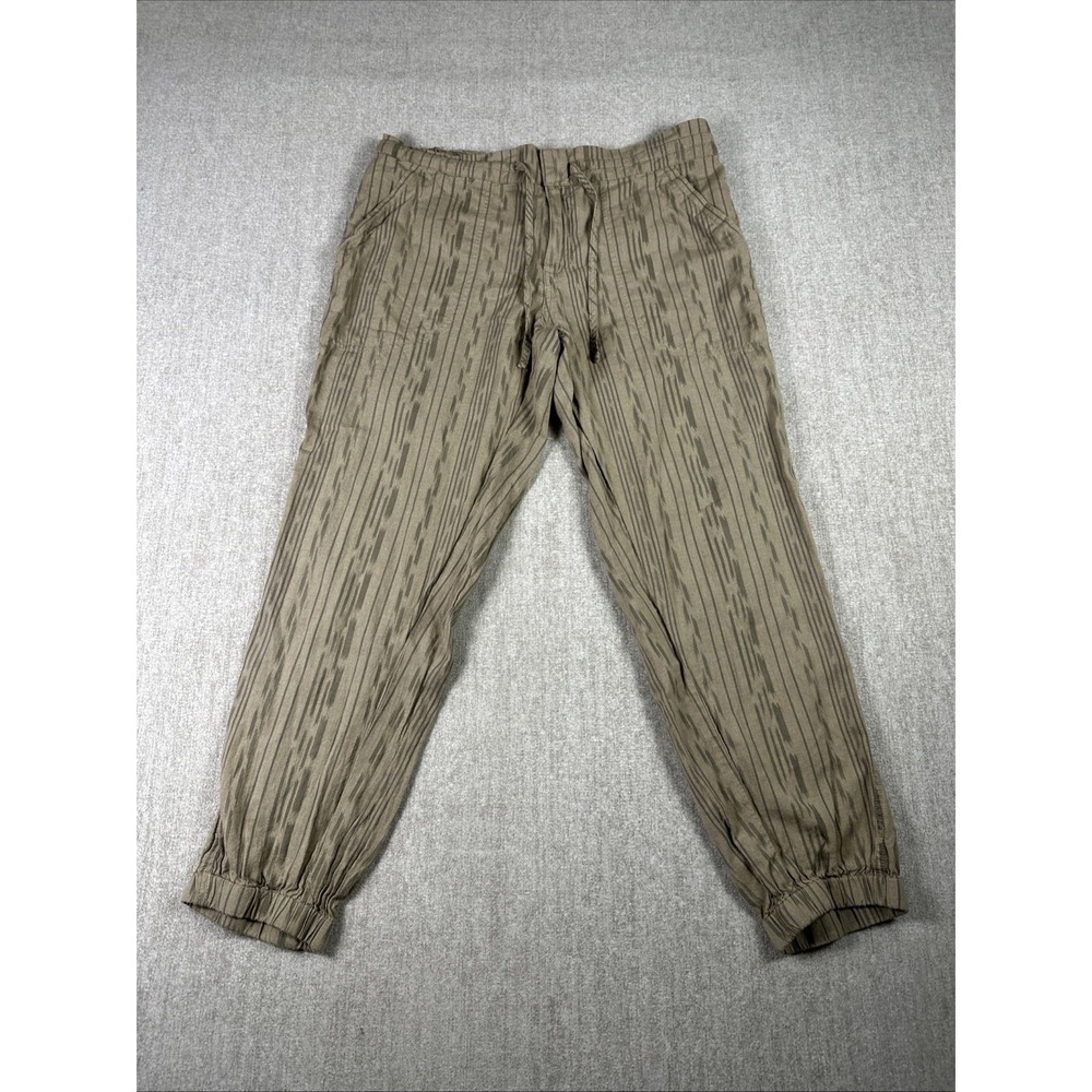 prAna Arlie Jogger Pants Women L Gray Striped Organic Cotton Tie Waist Crop